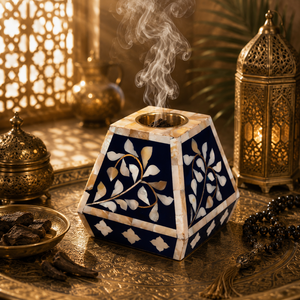 Rustic Wood Mother of Pearl Inlay <b>Bakhoor</b> Burner Shell Mosaic Incense Holder Arabic <b>Oud</b> Charcoal Censer Islamic Eid Home Decor - Product Image 2