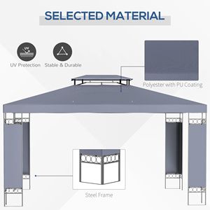 Gazebo da Giardino 13FT X 10FT Grigio con Tetto a Doppia Ventilazione, Struttura in Acciaio e Telo in PE per Prato, Cortile e Terrazza - Product Image 5