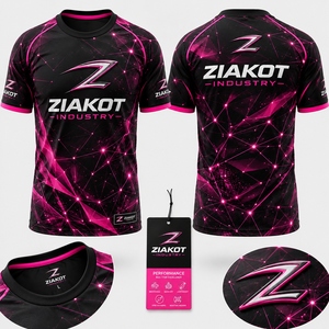 ZIAKOT industry Nouveau design T-shirt de performance pour homme personnalisé noir rose à motif 3D abstrait en maille - Product Image 1