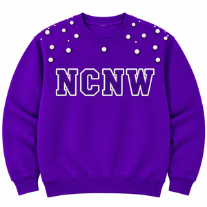 Sweat-shirt orné de perles pour femmes NCNW, col rond, manches longues, broderie de lettres grecques, pull décontracté pour sororité - Product Image 3