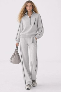 Women's Tracksuit Set Half-<b>Zip</b> Long Sleeve Solid Color Casual <b>Joggers</b> With Side <b>Pockets</b> Loose Fit Autumn Wear - Product Image 2