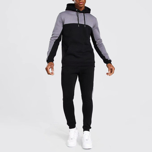 Men's Light Blue Hooded Tracksuit <b>Set</b> Full Length Side Pockets Regular Fit Casual Autumn Wear Color Blocking Design - Product Image 4