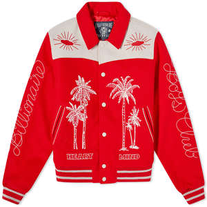 Blouson universitaire rouge personnalisé brodé pour homme, style vintage Letterman, streetwear, motif palmier, style western, manteau d'extérieur - Product Image 1