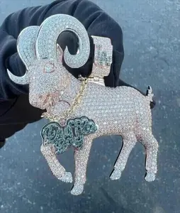 Colgante de Cabra Iced Out con Moissanita, Plata de Ley 925, Bañado en Oro de 14K, Collar Vintage con Diseño de Animal, Amuleto Unisex, Diamante Tishya - Product Image 3