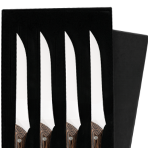 Juego de 4 cuchillos para carne de acero inoxidable con hojas afiladas y mangos de madera, en caja de regalo, para carne de res, mesa de comedor y cenas. - Product Image 4