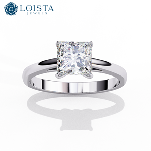 Bague solitaire LOISTA en platine avec diamant taille princesse, style classique de fiançailles pour femme, diamant naturel certifié GIA couleur D - Product Image 3
