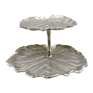 Plateau de service en aluminium moulé, finition or brillant et feuille d'argent, plateau à fruits à 2 niveaux, vaisselle décorative multifonctionnelle - Product Image 4