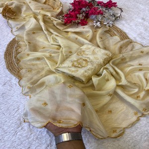 ผ้าไหมคอสมอสย้อมสีได้ รุ่นพรีเมียม VASTRA COTTAGE พร้อมงานปักเลื่อมประณีตและขอบลายหยัก - Product Image 2