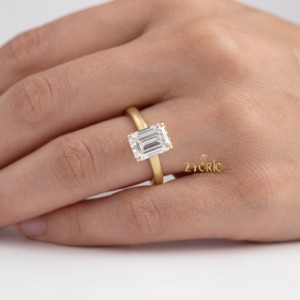 Anillo de Compromiso y Boda para Mujer, con Diamante Cultivado en Laboratorio, Corte Esmeralda, Chapado en Oro de 14K, Joyería Moderna para Fiestas - Product Image 3