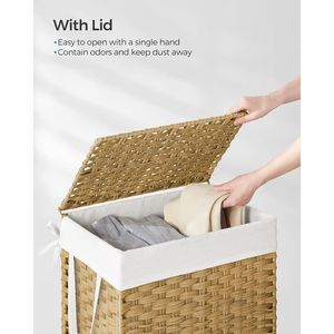 Cesto per Bucato in Rattan Sintetico da 23,8 Galloni con Coperchio, Manici, Design Pieghevole e Fodera Rimovibile, Colore Giallo Oca - Product Image 2