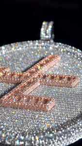 Pendentif personnalisé « JC » serti de diamants Moissanite, collier Hip Hop rond scintillant en or rose et argent sterling 925 - Product Image 3