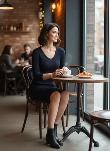 Vestido de Punto Ajustado para Mujer, Textura Acanalada, Cuello en V, Manga Larga, Largo hasta la Rodilla, Estilo Casual para Uso Diario, Color Sólido, Atuendo Chic - Product Image 6