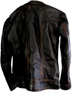 Veste de motard en cuir PU noir pour homme, col rabattu, fermeture éclair, coupe ajustée, pour l'automne - Product Image 2