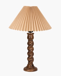Lampe de table en bois torsadé classique, abat-jour plissé, fabrication artisanale, lampe de chevet, ampoule E27 incluse, décoration intérieure, vente en gros, OEM - Product Image 1