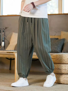 Jogger Pants Summer Stripe Casual Jogger Pants Men Ice silk Baggy <b>Trousers</b> Male Walking Wide leg Loose Sweatpants - Product Image 5