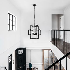 Lampadario a Sospensione Industriale Stile Fattoria con 4 Luci Regolabili in Altezza, Lanterna in Metallo per Sala da Pranzo - Product Image 3