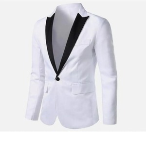 Costume de smoking pour homme blanc et noir, coupe ajustée, simple boutonnage, col à revers, tenue de cérémonie, longueur standard, infroissable - Product Image 3