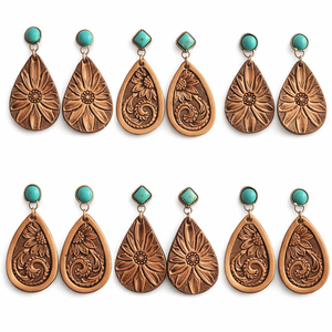 Pendientes de Cuero Genuino de Vaca, Estilo Boho Chic Occidental, Hechos a Mano, de Alta Calidad, con Diseño de Corona, Regalo para Mujer, Venta al Por Mayor - Product Image 1