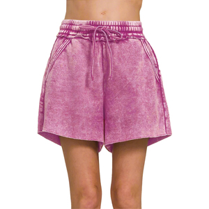 Shorts Tejidos de Cintura Alta para Mujer, Color Sólido, Cierre de Botones, Estilo Casual, Corte Regular, Azul Oscuro, Nuevo Diseño 2026 - Product Image 1