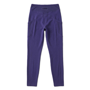 Purple Color <b>Leggings</b> <b>with</b> <b>Pocket</b> High Waist Full Length Knitted Spandex Polyester Breathable Quick Dry Women's Activewear - Product Image 1