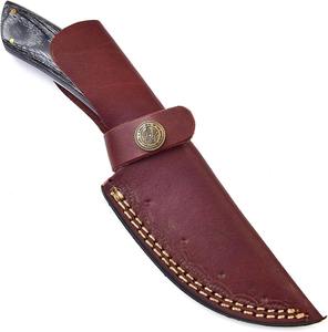 มีดล่าสัตว์ทำมือจากเหล็กดามัสกัส พร้อมปลอกหนัง ด้ามจับ G10 ไม้ คุณภาพอุตสาหกรรม จัดส่งแบบดรอปชิปปิ้ง รับผลิตแบบ OEM - Product Image 5