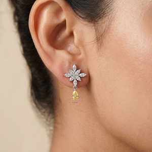 Pendientes de gota florales con diamantes amarillos cultivados en laboratorio, oro blanco, joyería fina de lujo, elegante regalo nupcial para mujer - Product Image 1