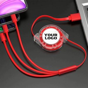 Wholesale Promo Gift Logo Portable 1M Mini Retractable Reel Usb <b>Charger</b> Cable Fast Charging for Android & Iphone Type C - Product Image 1