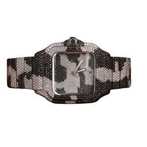 High Quality Black <b>White</b> Moissanite Quartz Leather <b>Watch</b> Thorn Design Full Pave Setting Hip Hop Party Wear Sustainable Luxury - Product Image 1