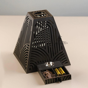 Pyramid Shape Arabic Wooden <b>Bakhoor</b> Burner With Geometric Cutout Design And Storage Drawer, Perfect For <b>Oud</b> And Incense Use - Product Image 6