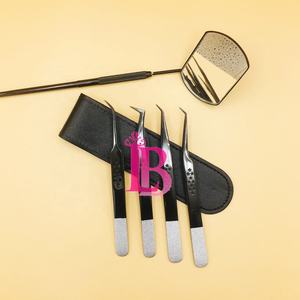 Pince à épiler noire de style nouveau, pince à épiler de qualité supérieure, pince à épiler pour extensions de cils en vison de haute qualité, pochette miroir noire, logo privé - Product Image 6