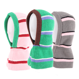 Striped Knitted <b>Beanie</b> Hat With Button Decoration Unisex Winter Cap For Adults 56-58CM Head Circumference - Product Image 5