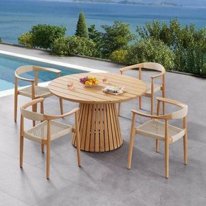 Juego de Comedor de Lujo para Exteriores con Mesa de Madera de Teca y Sillas de Cuerda, Muebles Modernos para Patio, Villa o Resort - Product Image 1