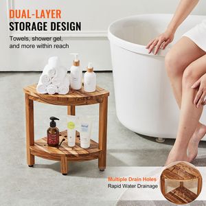 Panca Angolare per Doccia in Teak da 17 Pollici, Raggio 12 Pollici, Sgabello con Ripiano in Legno di Teak 100%, Capacità 300 Libbre, Accessorio Ispirato alla Spiaggia - Product Image 5