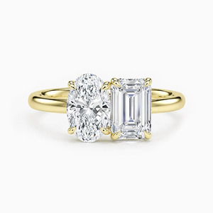 แหวนเพชรทรงรีและทรงเหลี่ยมมรกต สองเม็ด ทองคำขาว 18K แหวนสัญญาสำหรับเธอ เครื่องประดับ Toi Et Moi สำหรับผู้หญิง - Product Image 1