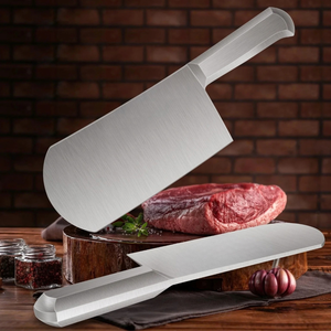 Couteau à viande robuste PK-SS-R M, lame courbée en acier inoxydable argenté, manche en métal, hachoir de boucher, outil de découpe de cuisine - Product Image 1