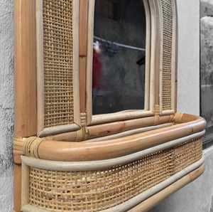 Classic Rattan <b>Mirror</b> With Storage Space Natural Handwoven Bathroom Dry Area <b>Mirror</b> For Keeping <b>Small</b> Toiletries From India - Product Image 6