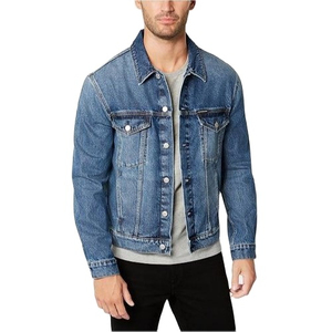 Men <b>Denim</b> <b>Jacket</b> Zip up Bomber Coat Washed Outerwear <b>with</b> Wool <b>Liner</b> Breathable Streetwear for Winter - Product Image 2