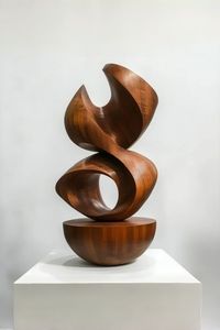Sculpture de table en bois artisanale moderne, art abstrait, décoration pour salle à manger, salon, dessus de table - Product Image 4