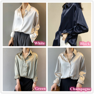 Men's Silk Satin <b>Dress</b> Shirt Solid Color Turn-down Collar Full Sleeve Formal Autumn Wear - Product Image 6