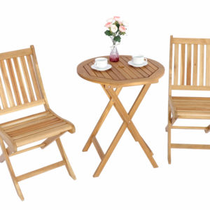 Ensemble bistrot en bois, conçu pour combiner un design peu encombrant avec une apparence naturelle et épurée du bois, idéal pour une utilisation en terrasse - Product Image 1