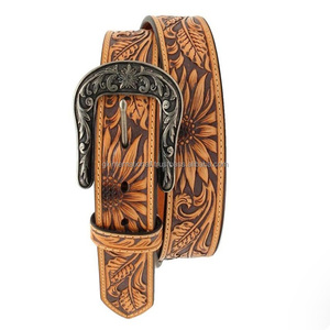 Cinturón Western Vintage para Vaqueros, Cinturón de Cuero Genuino con Logotipo Grabado y Hebilla de Latón de Diseño - Product Image 5