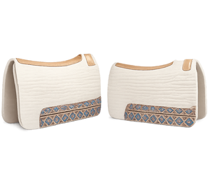 Tapis de selle en feutre de laine Western profilé avec bordure en cuir absorbant les chocs pour l'équitation sur sentier et à la ferme - Product Image 1
