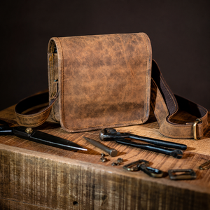 Vintage Distressed <b>Brown</b> Genuine Leather Crossbody <b>Satchel</b> <b>Bag</b> Handmade Lightweight Fashion Shoulder Purse Rustic Craft Tools - Product Image 3