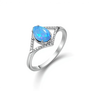 Anillo de Oro Blanco de 9K con Ópalo Azul Corte Cojín, Halo Geométrico, Joyería Fina Personalizada - Product Image 2