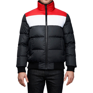 Fabricant de vestes d'hiver matelassées personnalisées pour hommes, veste d'extérieur chaude à col montant et blocs de couleur, doudoune décontractée épaisse, OEM - Product Image 4