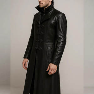 Abrigo largo gótico negro estilo steampunk para hombre, gabardina de cuero PU, disfraz victoriano de Halloween - Product Image 3