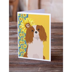 Whimsical Summer Sunflowers y Blenheim Cavalier Spaniel A7 Tamaño 5x7 Tarjetas de felicitación en blanco Paquete 8 con sobres para notas - Product Image 2