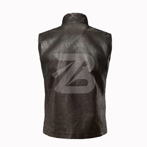 Men's PU Leather Vest Winter Fashion Vintage Stand Collar Zipper Cargo Waistcoat Sleeveless Waterproof Loose <b>Coat</b> Reversible - Product Image 4