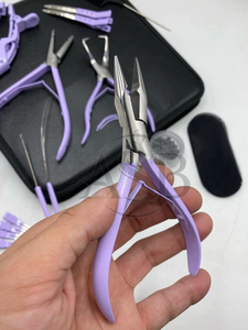 Pinzas para Extensiones de Cabello, Color Morado, Acero Inoxidable de Primera Calidad, Juego de Herramientas para Extensiones de Cabello con Trama y Microperlas, Logotipo Personalizado - Product Image 4