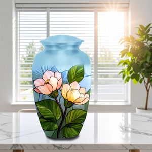 Urne funéraire personnalisée à motif floral pour cendres d'adultes, vase commémoratif avec fleurs roses et jaunes, motif artistique - Product Image 1